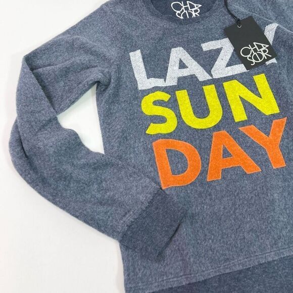 Chaser Sweatshirt Womens XS Gray Lazy Sunday Graphic Long Sleeve Pullover new - Picture 4 of 10